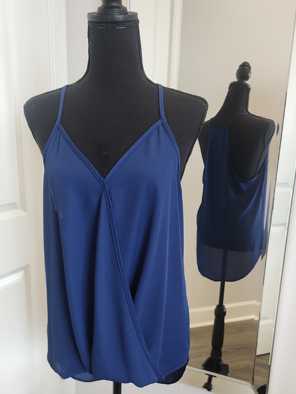 Lily White Navy Faux-Wrap V-Neck Spaghetti Strap Cami